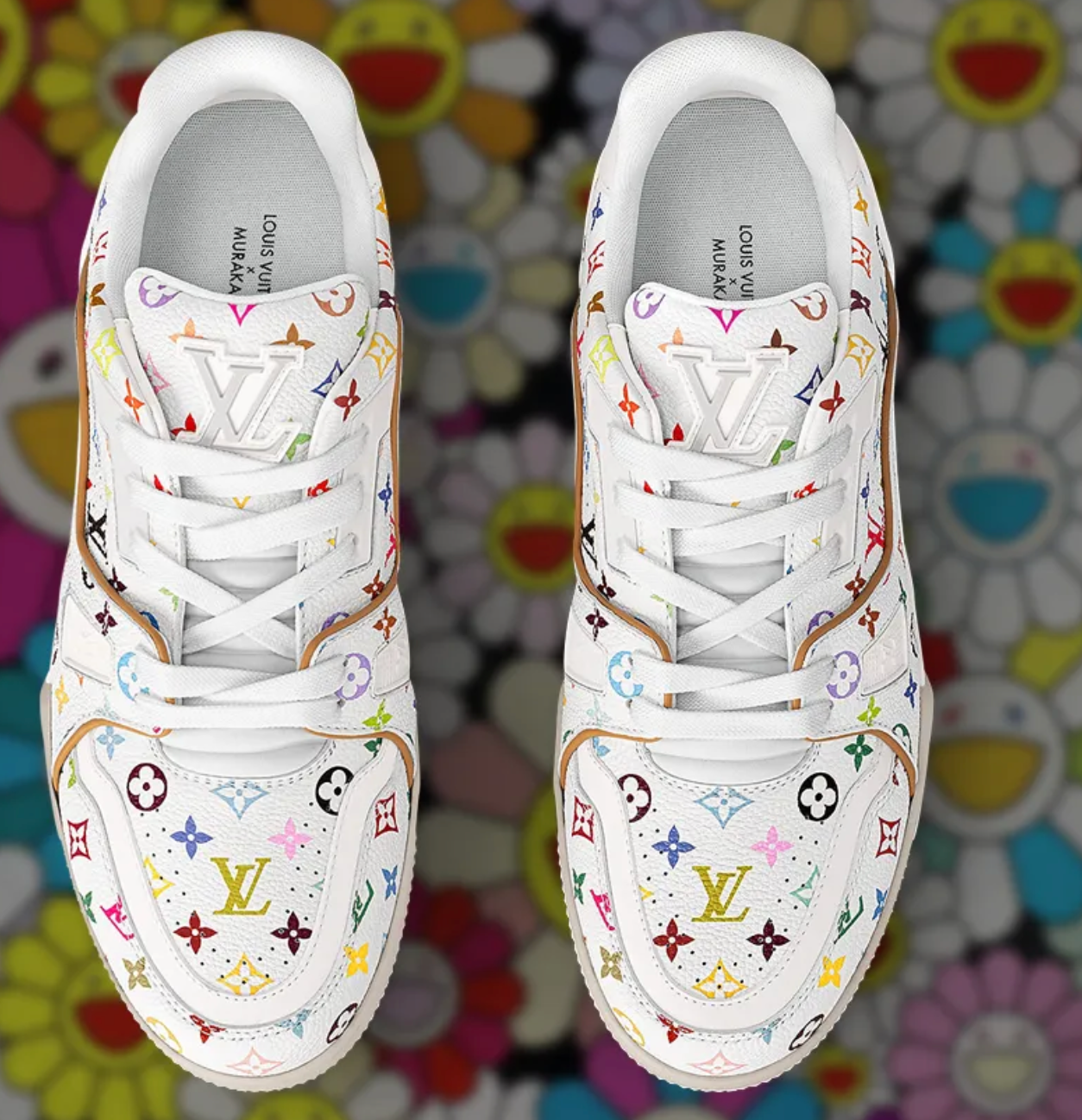 Takashi Murakami’s Louis Vuitton Trainer 54 blanc fleurs multicolors 