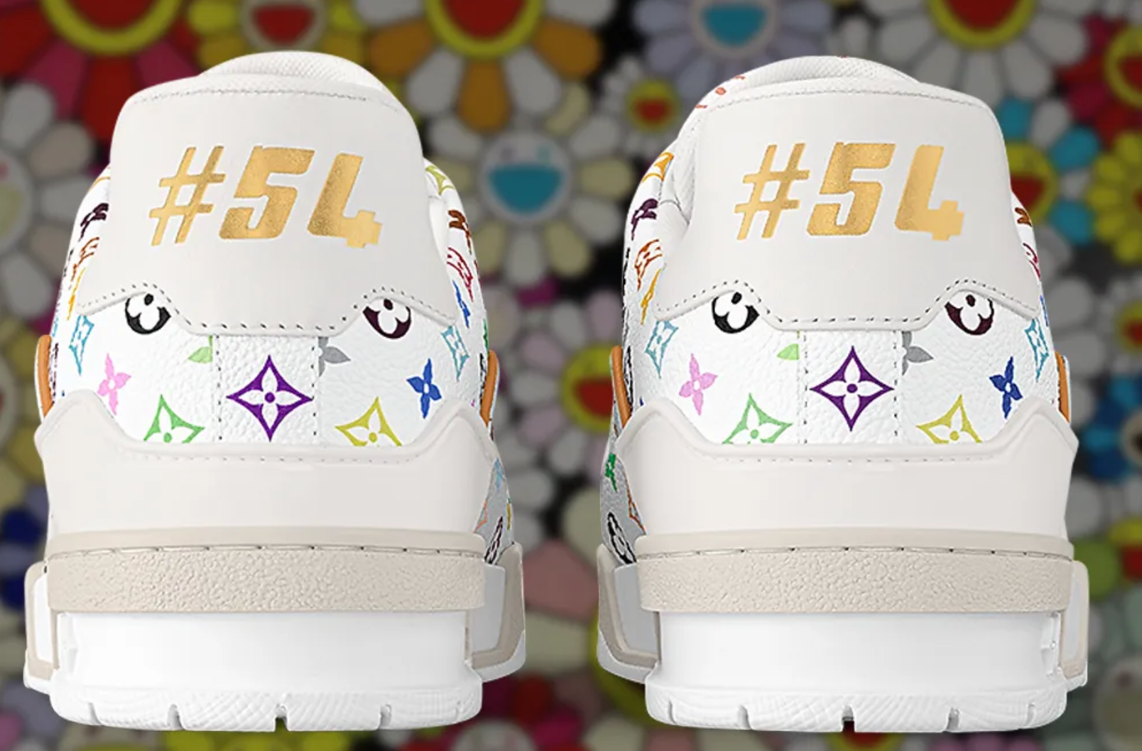 Takashi Murakami’s Louis Vuitton Trainer 54 blanc fleurs multicolors 