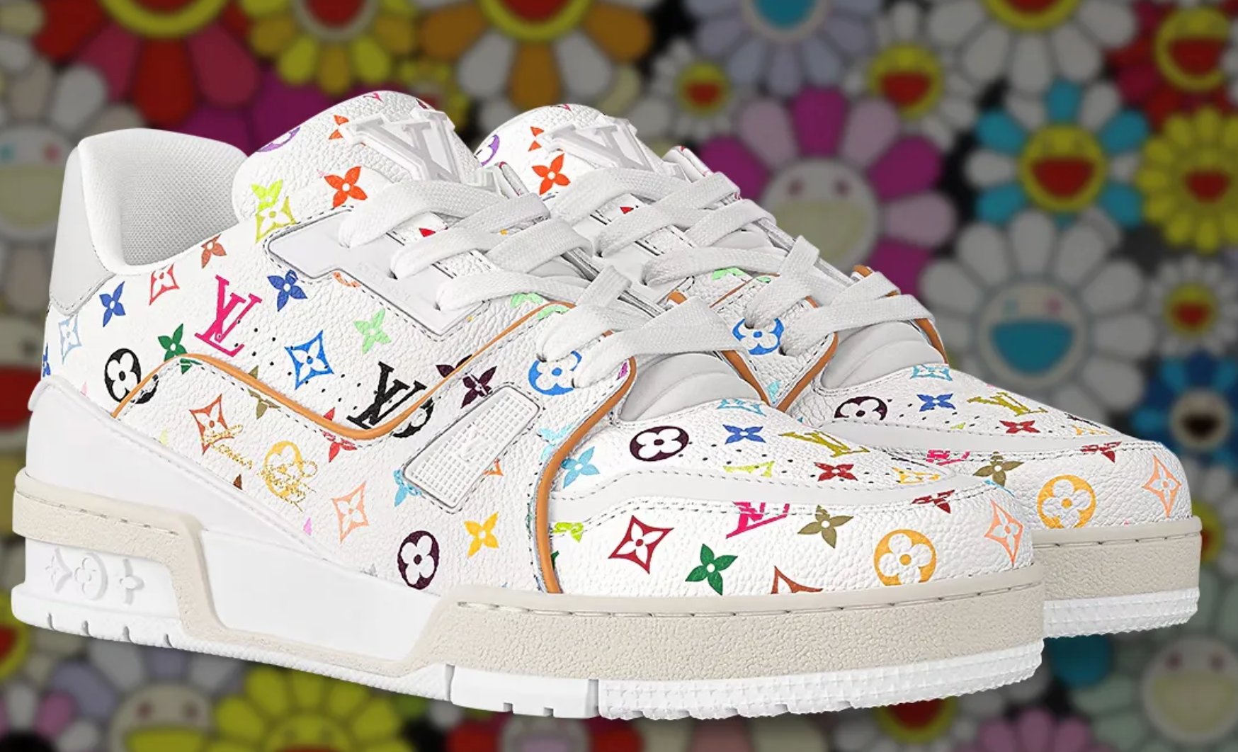Takashi Murakami’s Louis Vuitton Trainer 54 blanc fleurs multicolors 