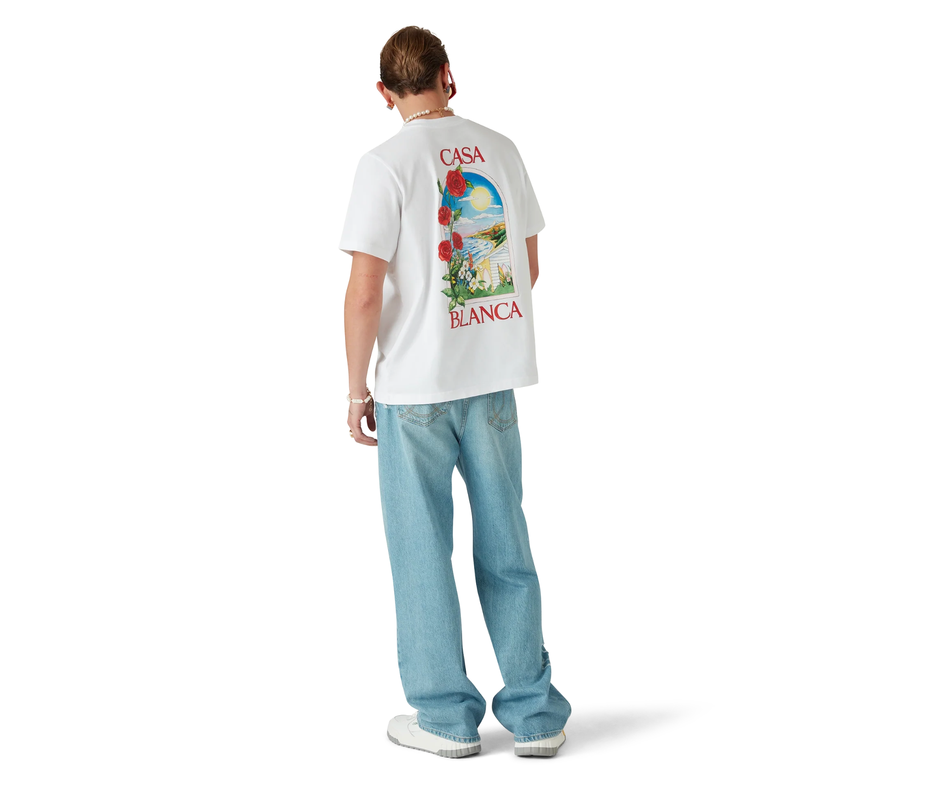 Tee-shirt Casablanca White Roses – t-shirt blanc en coton premium avec imprimé floral de roses blanches , vue de dos