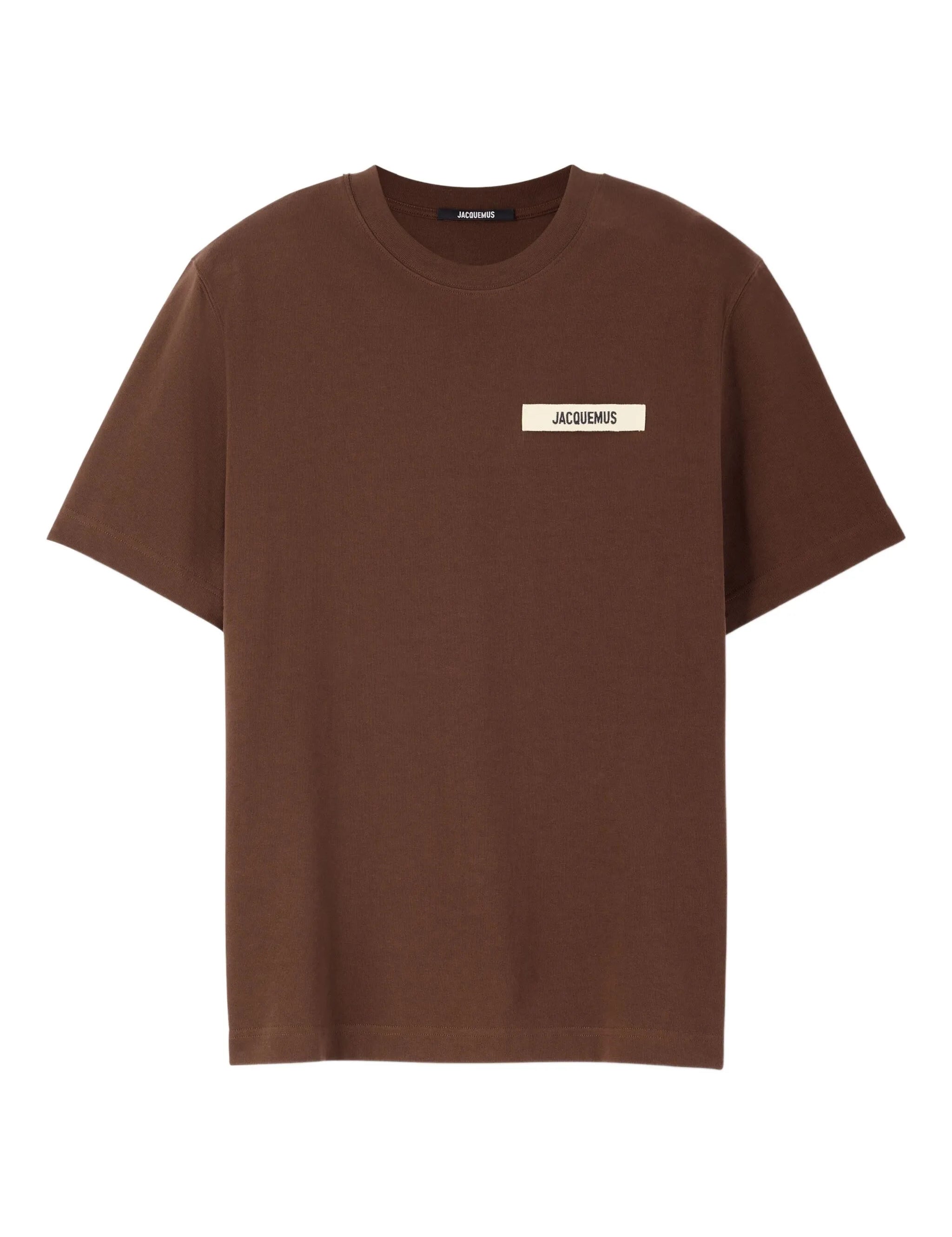 Tee-shirt Jacquemus marron en coton gros grain premium avec texture structurée et finitions élégantes
