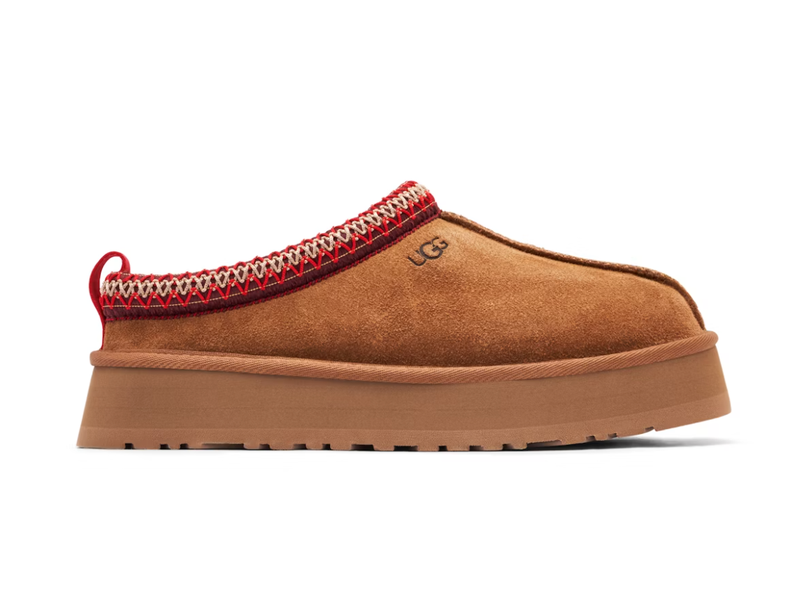 UGG Tazz Slipper Chestnut en suede marron caramel avec intérieur UGGplush™ et semelle plateforme SugarSole.