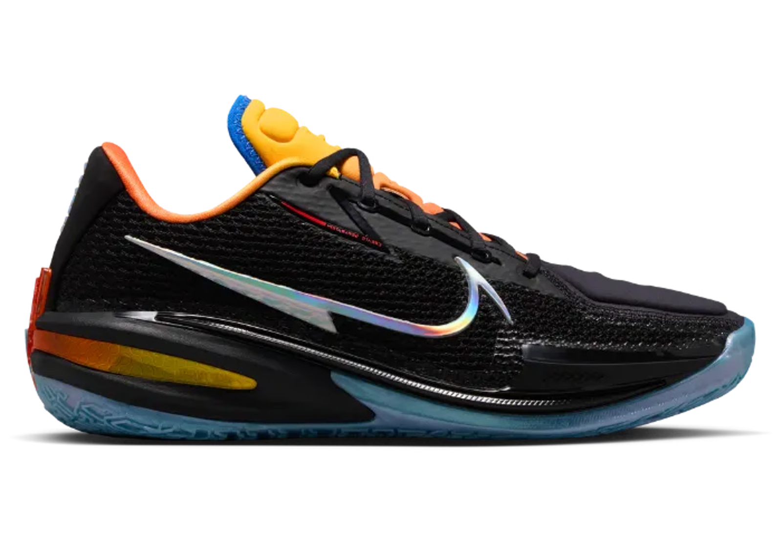 Nike Air Zoom GT Cut Titan x Dylan Harper Black Multi, chaussure de basketball Nike noire multicolore avec technologie Zoom Air et détails Titan x Dylan Harper vue de profil. 
