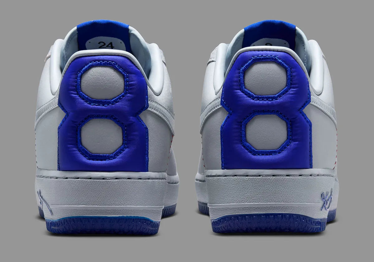 Nike Air Force 1 Low Protro Kobe Bryant Dodgers, sneaker Nike Air Force 1 basse dédiée à Kobe Bryant avec détails inspirés des Los Angeles Dodgers.