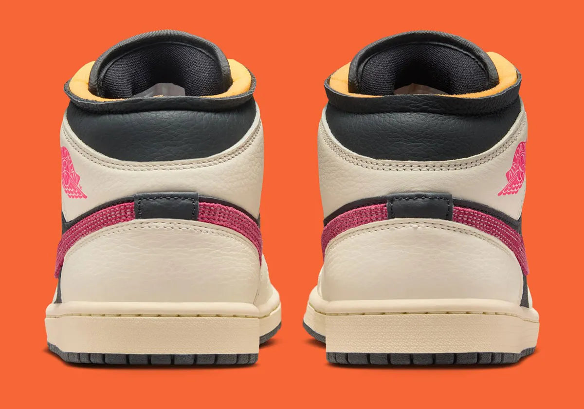 Jordan 1 Mid SE Edge Flight Club en cuir premium avec finitions déstructurées, Swoosh iconique et semelle vintage, vue de derrière