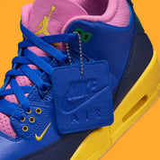 Air Jordan 3 Brazil jaune et verte avec print elephant et semelle Air visible iconique.
