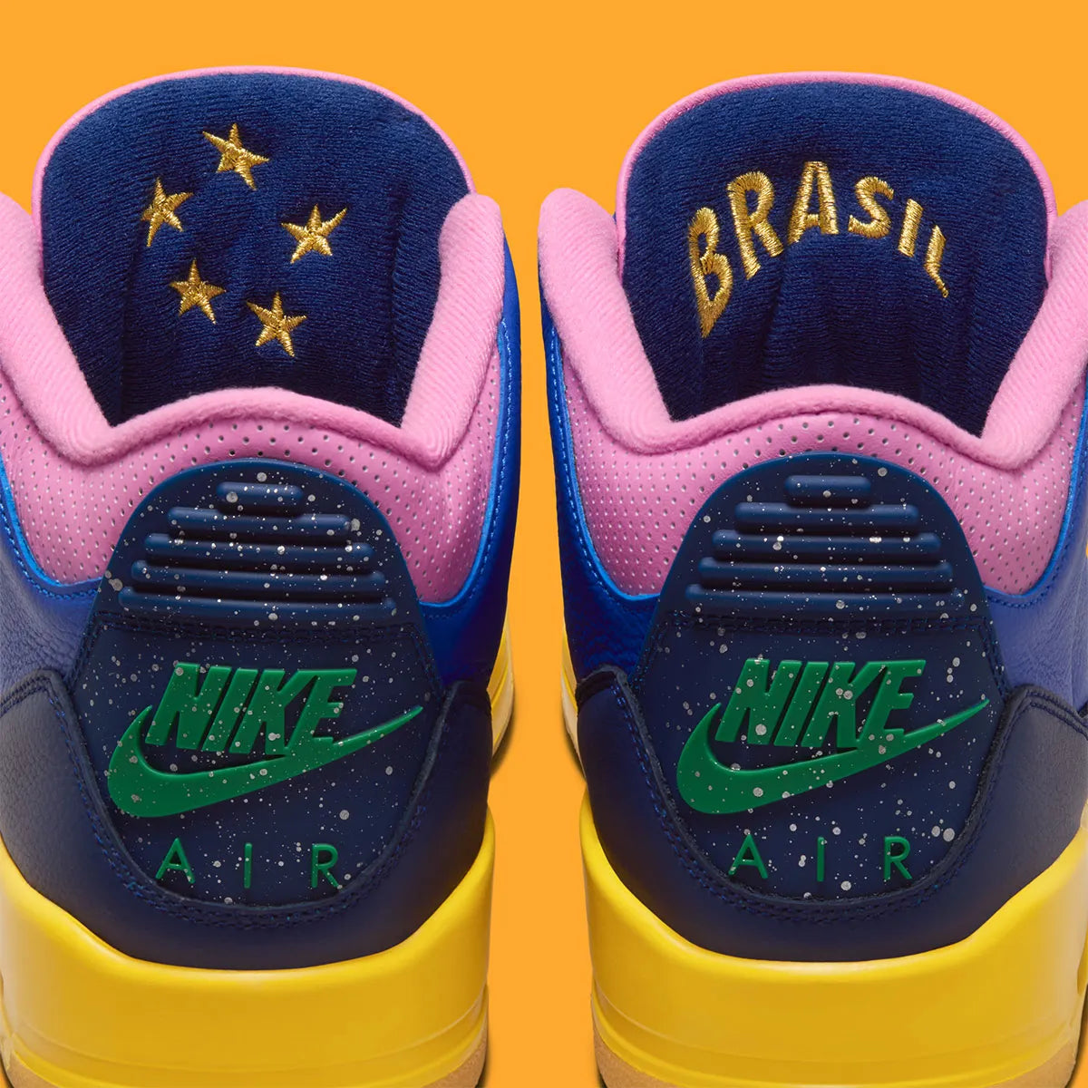 Air Jordan 3 Brazil jaune et verte avec print elephant et semelle Air visible iconique.