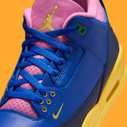 Air Jordan 3 Brazil jaune et verte avec print elephant et semelle Air visible iconique.