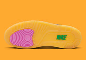 Air Jordan 3 Brazil jaune et verte avec print elephant et semelle Air visible iconique.