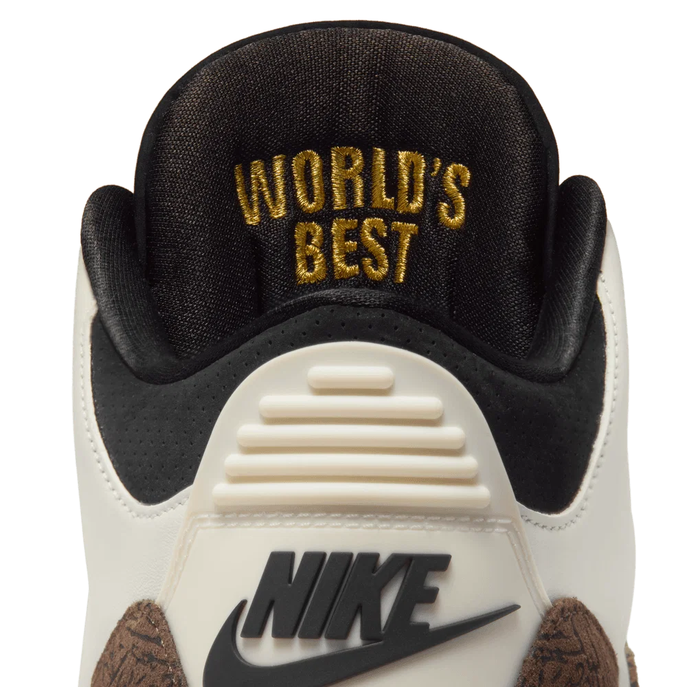 Air Jordan 3 Worlds Best Dad crème et beige en cuir premium avec print elephant et semelle Air visible iconique. zoom intérieur de la languette