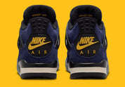 Sneakers Air Jordan 4 Retro Lakers GS violettes et jaunes en cuir premium avec grilles mesh et amorti Air visible