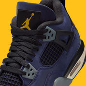 Sneakers Air Jordan 4 Retro Lakers GS violettes et jaunes en cuir premium avec grilles mesh et amorti Air visible