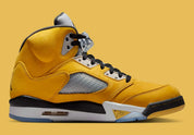 Sneakers Air Jordan 5 Tokyo T23 2025 jaunes en nubuck premium avec détails exclusifs, languette réfléchissante et amorti Air