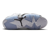 Air Jordan 6 Retro Oreo 2026, sneaker Jordan 6 noire et blanche au coloris Oreo avec unité Nike Air visible et silhouette basketball rétro vue sur la semelle. 