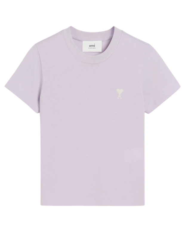 TEE SHIRT AMI PARIS COULEUR VIOLET LILA A LOGO BRODE EN BLANC SUR LE COEUR 