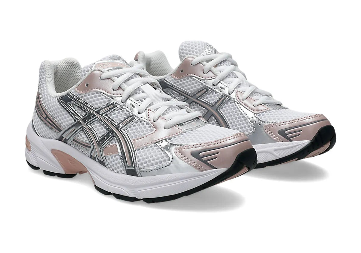 Chaussure de running ASICS GEL 1130 ROSE ET BLANCHE, semelle légère, vue de 3/4