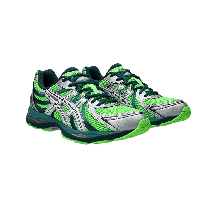 ASICS Gel-Sekiran Green Gecko en mesh vert avec amorti GEL, détails techniques et silhouette inspirée de l’outdoor moderne.