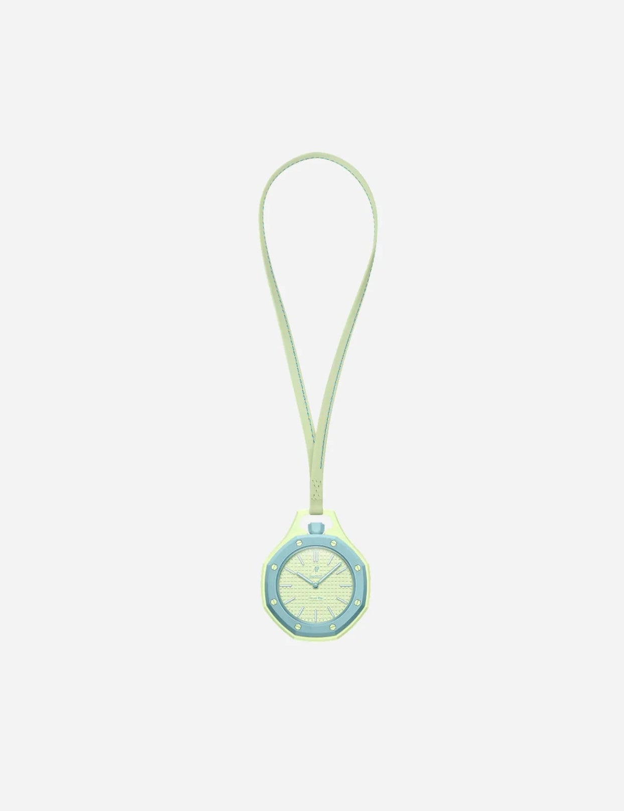 Swatch x Audemars Piguet Royal Pop Blaue Acht SSX03L101N, montre de poche mécanique en Bioceramic bleu avec cadran vert citron effet Tapisserie.