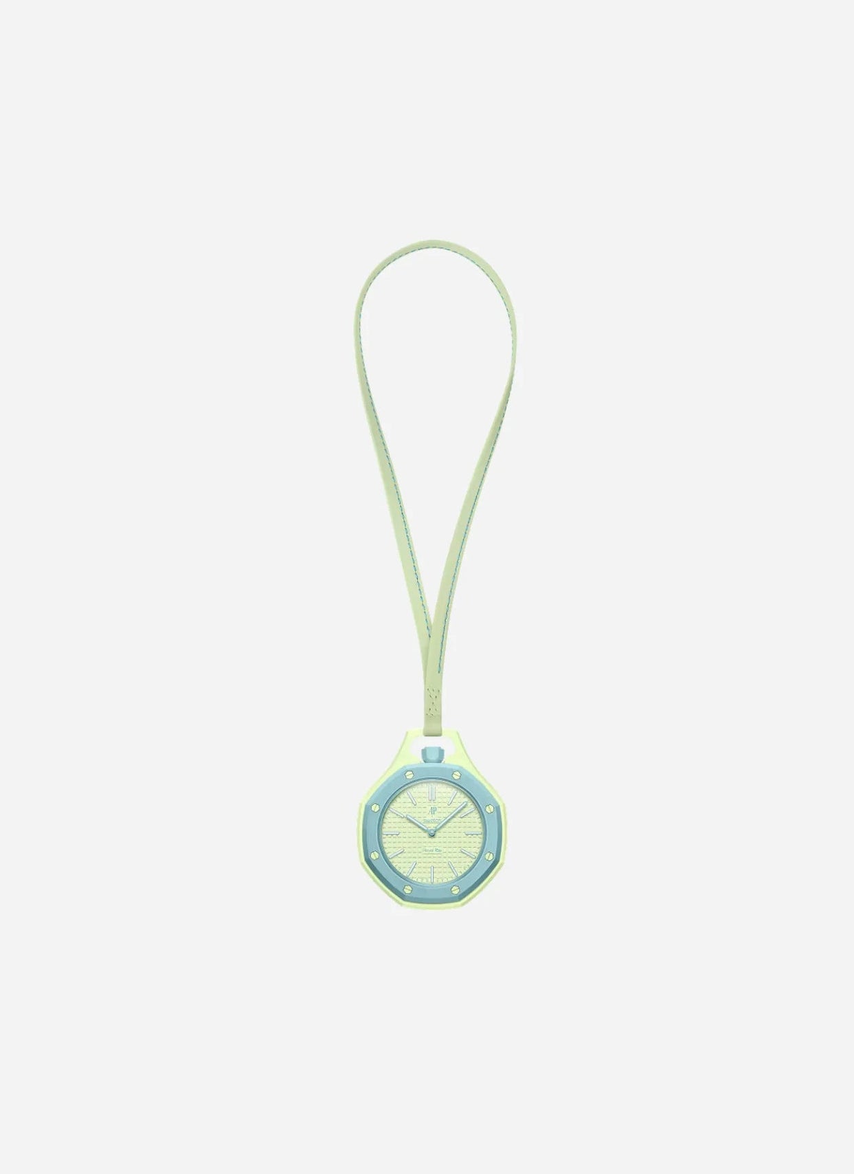 Swatch x Audemars Piguet Royal Pop Blaue Acht SSX03L101N, montre de poche mécanique en Bioceramic bleu avec cadran vert citron effet Tapisserie.