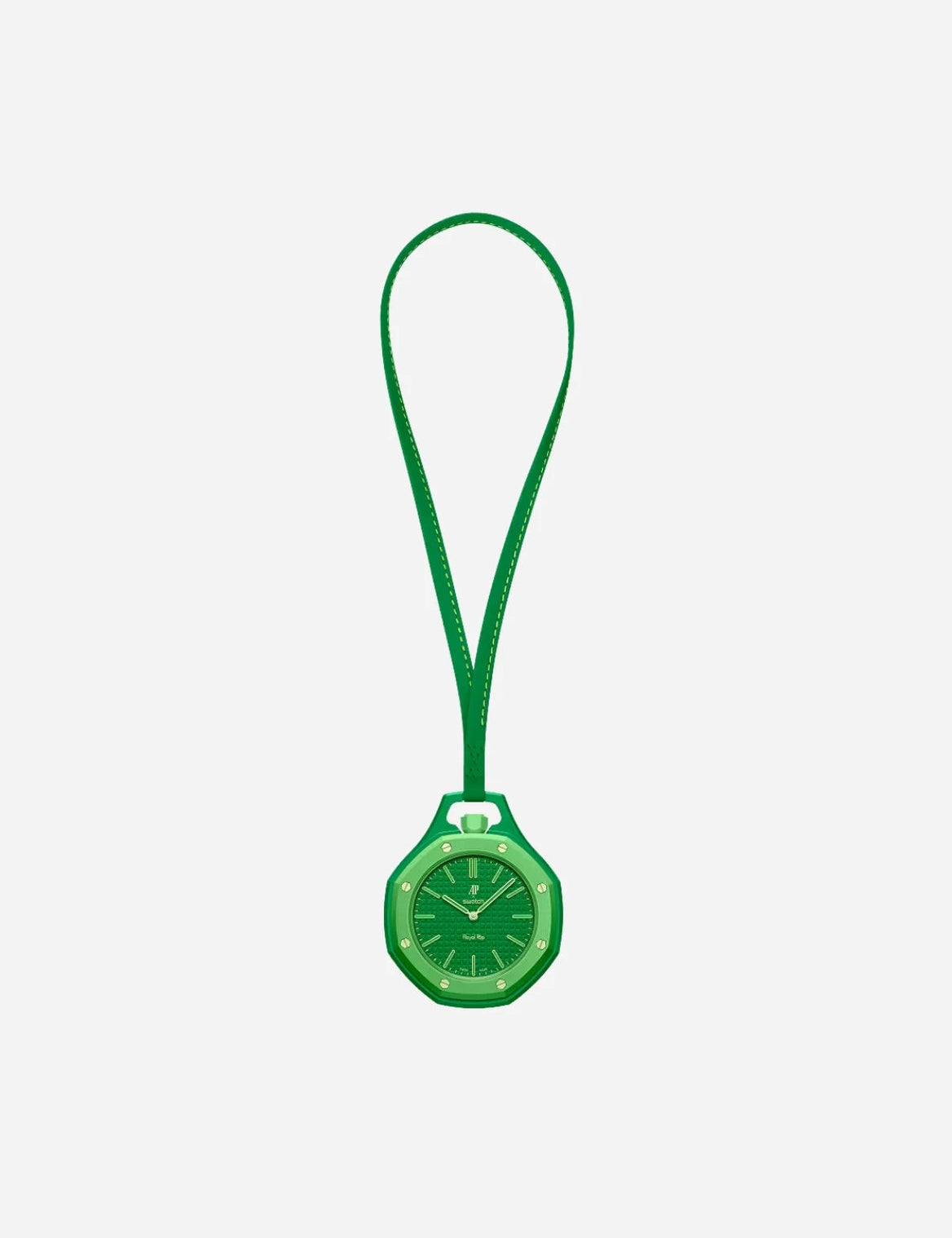 Swatch x Audemars Piguet Royal Pop Green Eight SSX03G100N, montre de poche mécanique verte en Bioceramic avec cadran Tapisserie et lunette octogonale.