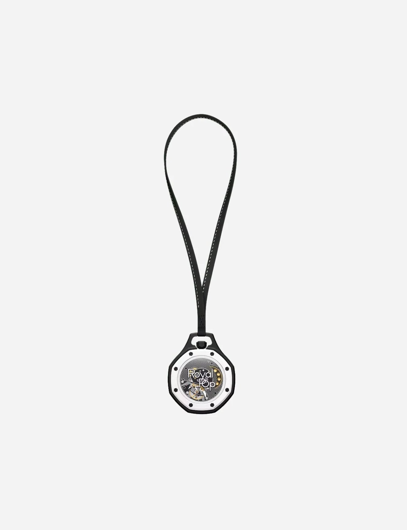 Swatch x Audemars Piguet Royal Pop Ocho Negro SSX03W101N, montre de poche mécanique noire et blanche en Bioceramic avec cadran Tapisserie et lunette octogonale.