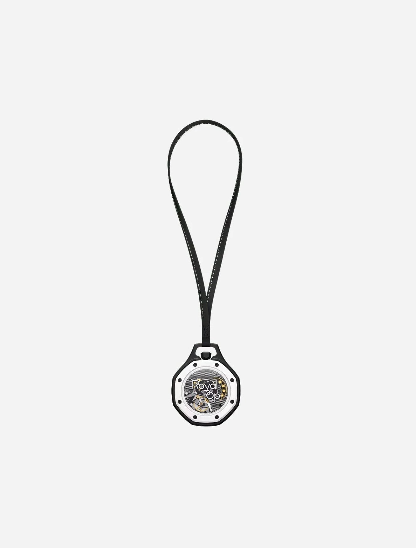 Swatch x Audemars Piguet Royal Pop Ocho Negro SSX03W101N, montre de poche mécanique noire et blanche en Bioceramic avec cadran Tapisserie et lunette octogonale.