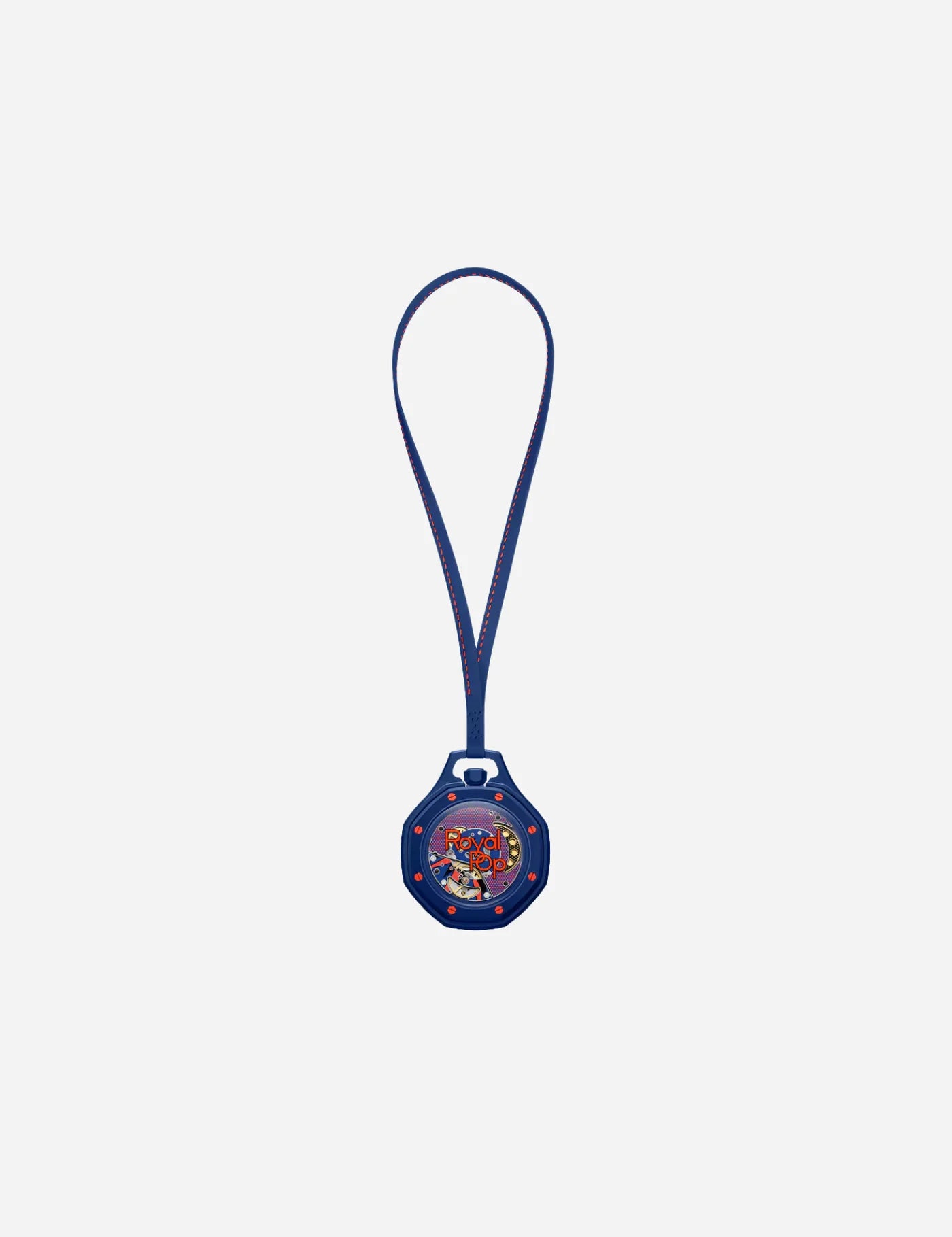Swatch x Audemars Piguet Royal Pop Orenji Hachi SSX03L103N, montre de poche mécanique bleu marine en Bioceramic avec cadran Petite Tapisserie et détails orange.
