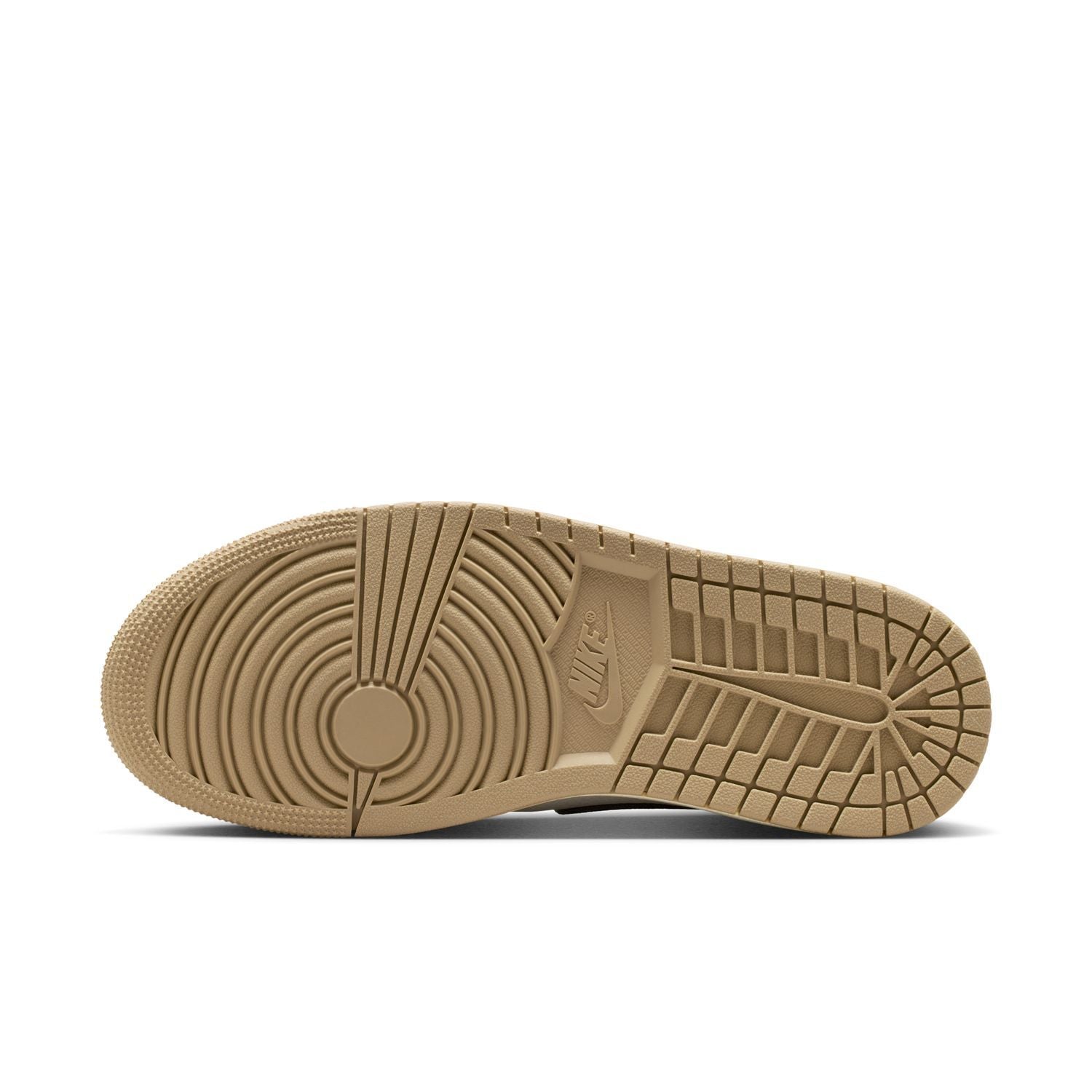 Sneaker Air Jordan 1 Retro High OG Khaki en cuir premium beige et blanc avec logo Wings et semelle Air classique.