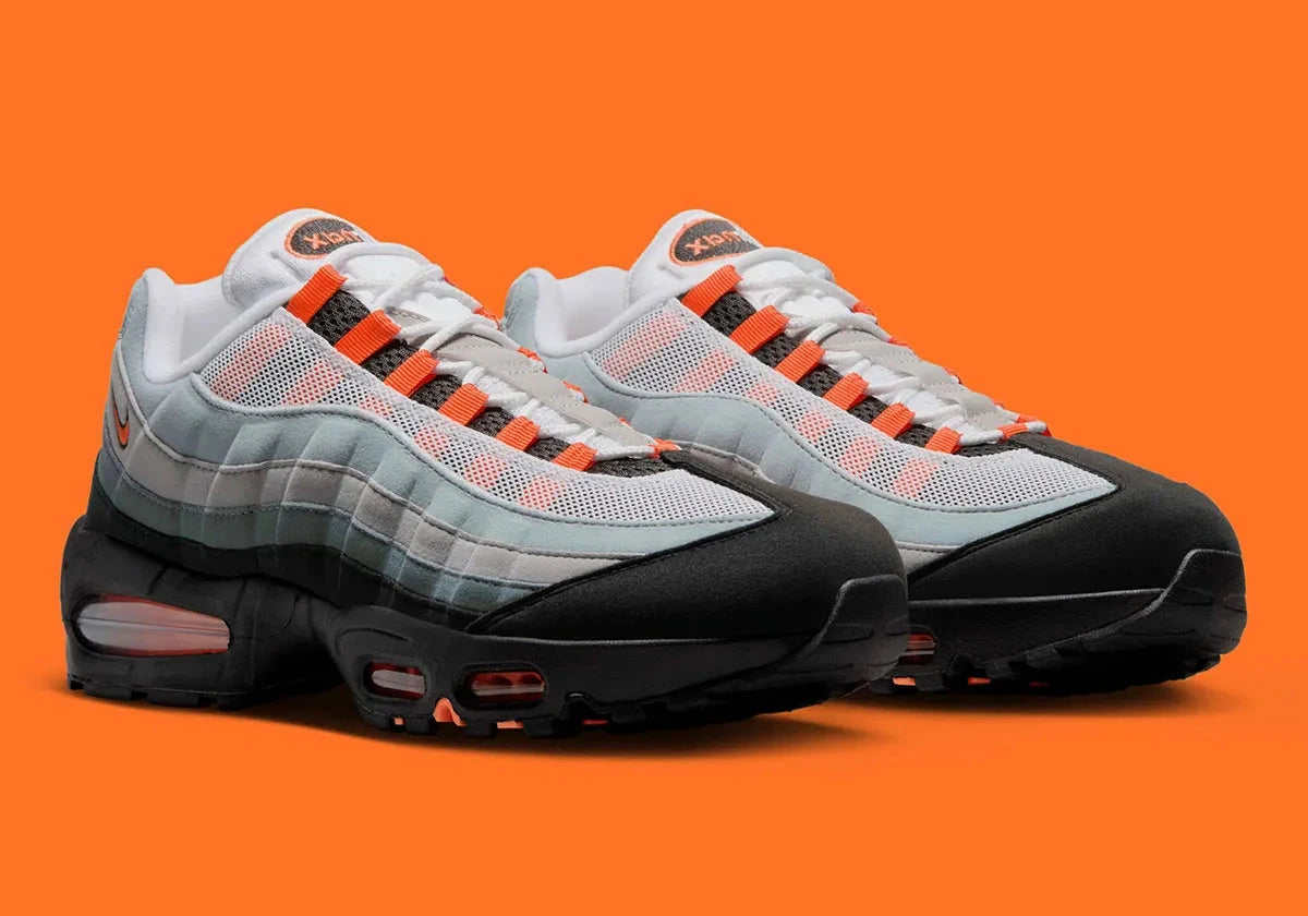 Sneakers Nike Air Max 95 OG Big Bubble Bright Mandarin 2.0 en mesh respirant et superpositions premium avec amorti Air Max maximal.Vue de profil