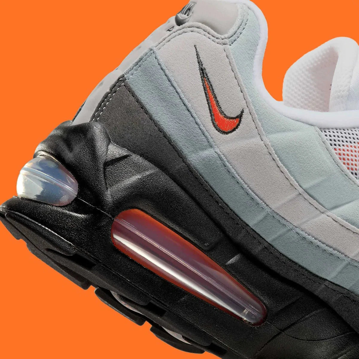 Sneakers Nike Air Max 95 OG Big Bubble Bright Mandarin 2.0 en mesh respirant et superpositions premium avec amorti Air Max maximal.Vue zoomer arrière 