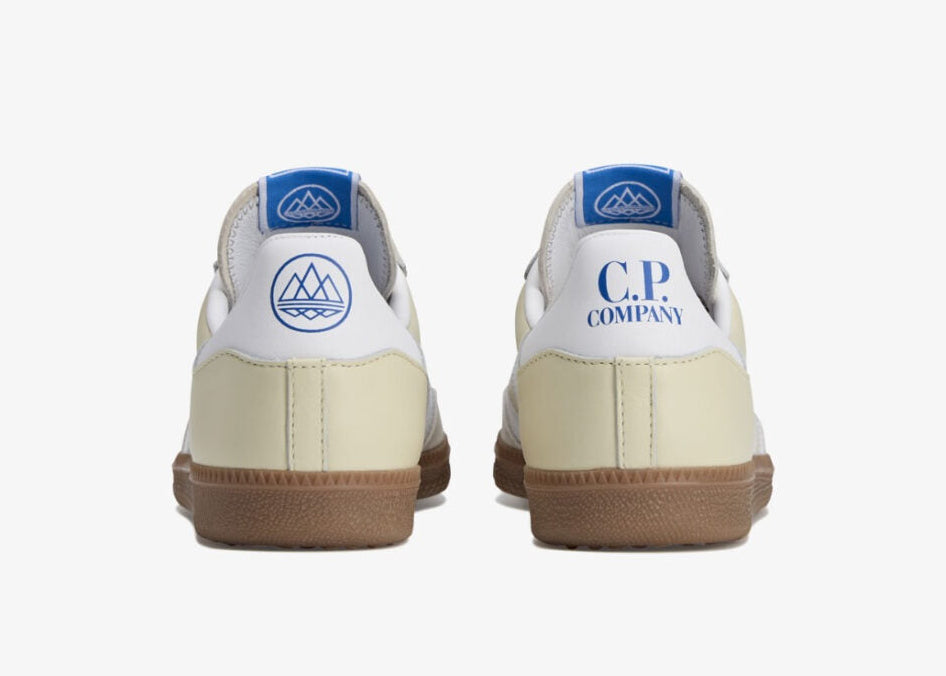 Sneakers Adidas Wimberly SPZL C.P. Company Sand en textile technique premium avec détails collaboratifs et semelle confortable, vue de derrière. 
