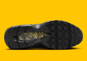Nike Air Max 95 Corteiz Honey Black noire en cuir et mesh diamant avec détails Corteiz, logo Alcatraz et unités Air Max Tour Yellow vue de dessous. 