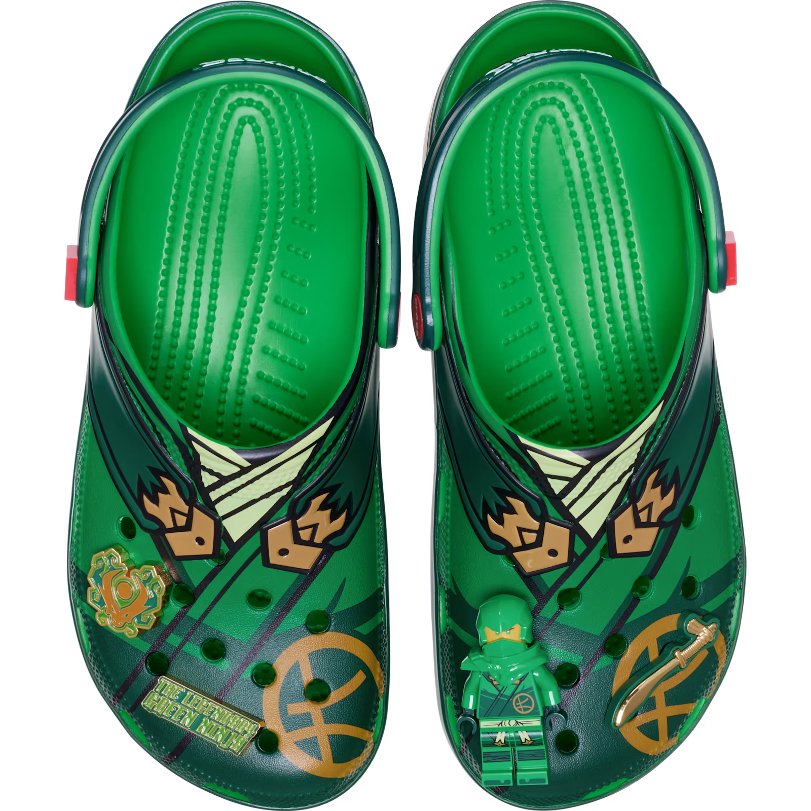 Crocs Classic Clog LEGO Ninjago, sabot Crocs Classic Clog inspiré de l'univers LEGO NINJAGO avec détails graphiques et bride pivotante vue du dessus. 