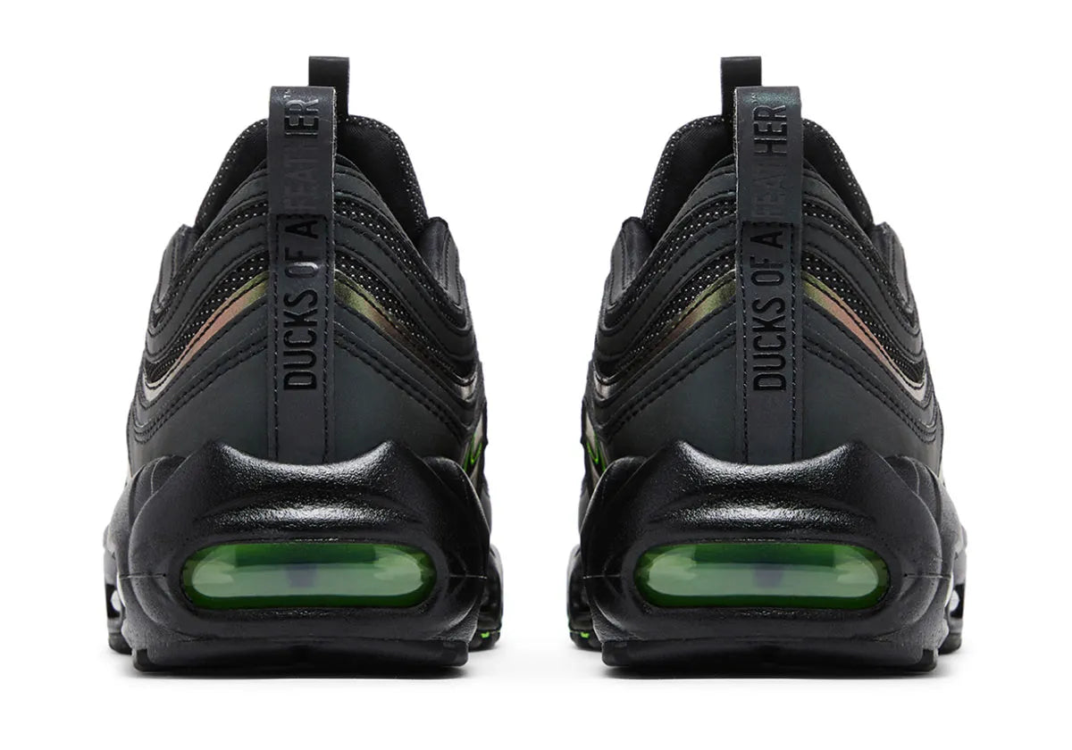 Sneakers Nike Air Max 95/97 Ducks of a Feather Storm vert et noir en mesh avec amorti Air Max visible premium.Vue arrière 