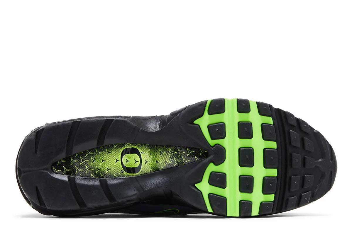 Sneakers Nike Air Max 95/97 Ducks of a Feather Storm vert et noir en mesh avec amorti Air Max visible premium.Vue de la semelle 