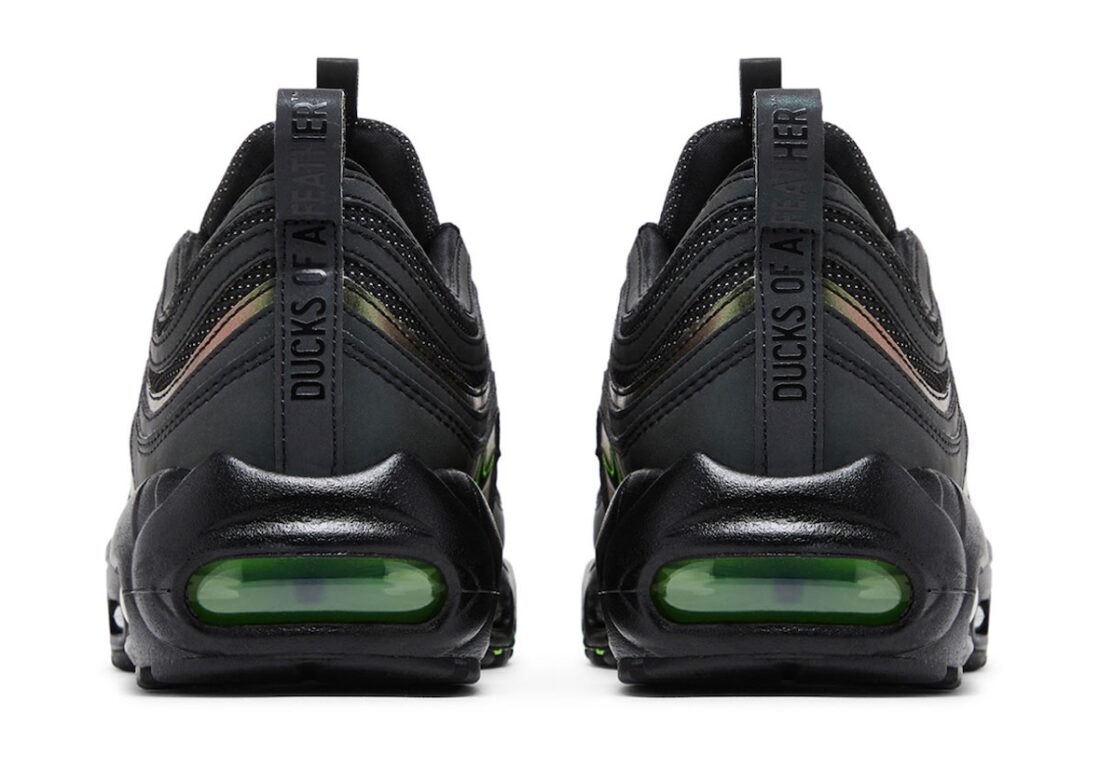 Sneakers Nike Air Max 95/97 Ducks of a Feather Thunder en mesh technique sombre avec unités Air visibles hybrides et design fusion iconique.Vue arrière