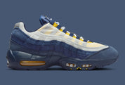 Sneakers Nike Air Max 95 SB Eric Koston bleu obsidian et jaune en matières renforcées avec amorti Air Max visible et design iconique. Vue intérieur 