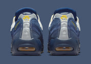Sneakers Nike Air Max 95 SB Eric Koston bleu obsidian et jaune en matières renforcées avec amorti Air Max visible et design iconique. Vue de derrière 