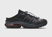 Salomon XT-4 Mule MM6 Maison Margiela Black Nine Iron en mesh noir et gris anthracite avec système Quicklace et construction ouverte au talon.