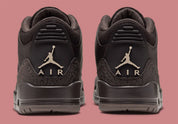 Air Jordan 3 Retro Fireside CK9246-200 en cuir et nubuck marron avec Elephant Print, lacets Rust Pink, Jumpman blanc et semelle gum.