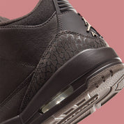 Air Jordan 3 Retro Fireside CK9246-200 en cuir et nubuck marron avec Elephant Print, lacets Rust Pink, Jumpman blanc et semelle gum.