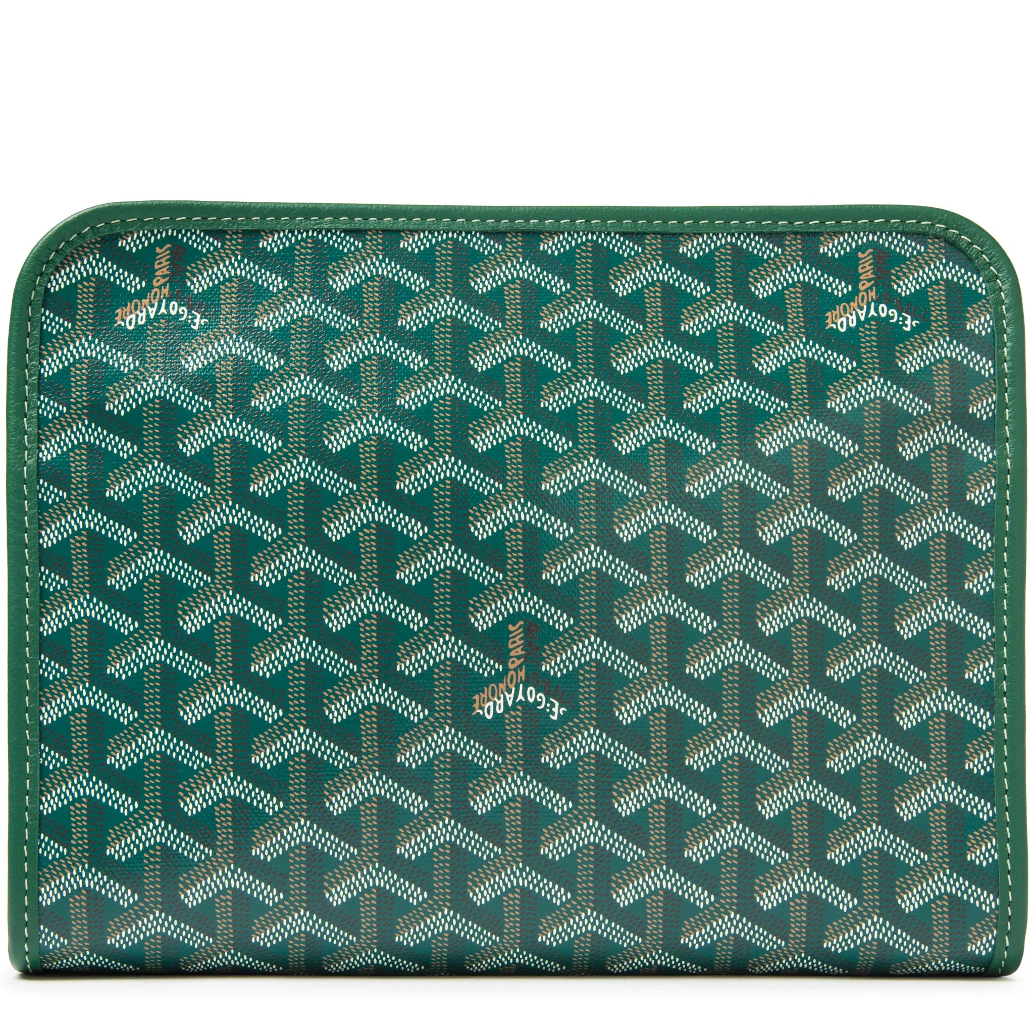 Goyard Jouvence Toiletry Bag MM Green, trousse de toilette verte en toile Goyardine avec détails en cuir et finition palladium.
