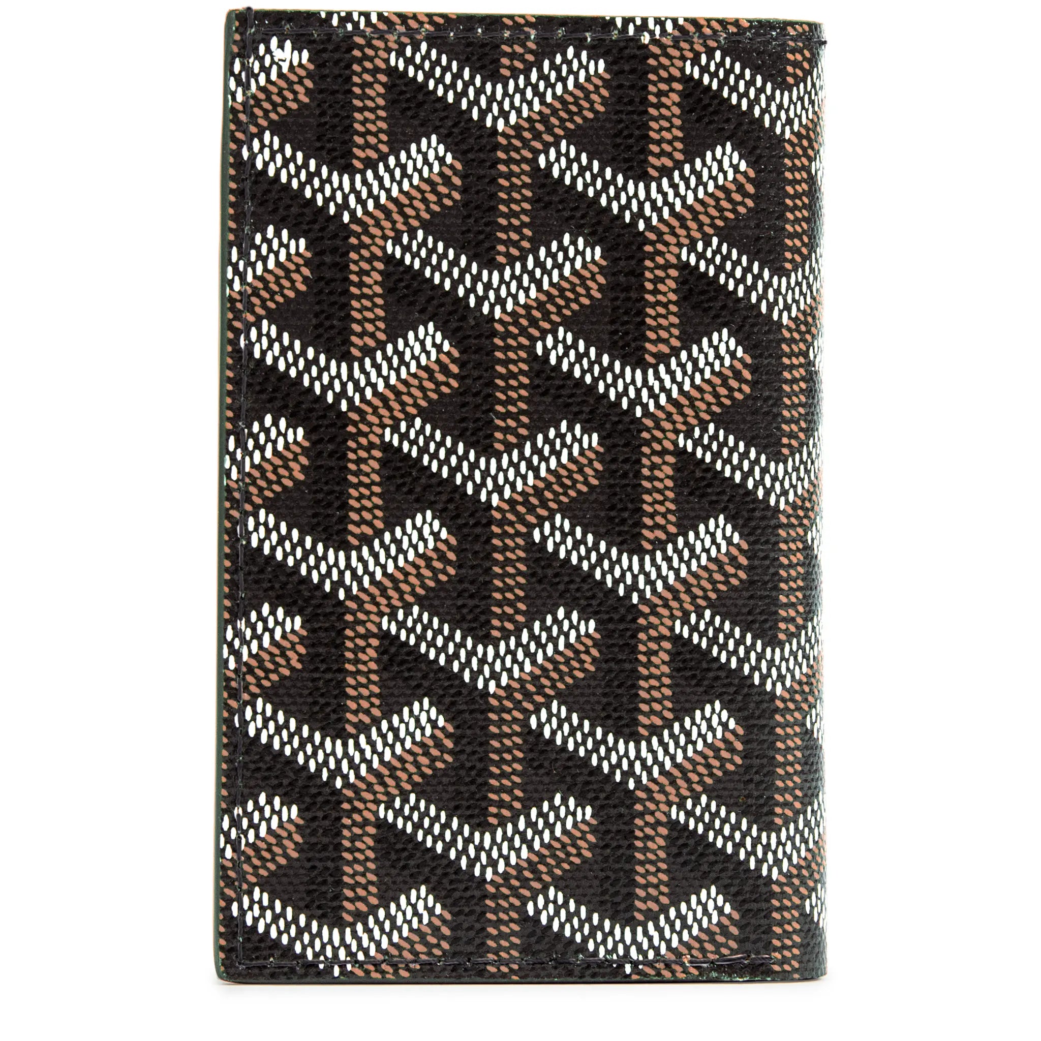 Goyard Saint Pierre Card Holder Black, porte-cartes noir en toile Goyardine et cuir avec motif chevrons signature et intérieur jaune.