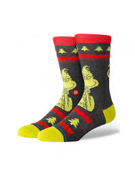 Stance Grinch Sweater Crew, chaussettes montantes Crew au motif festif inspiré du Grinch et des pulls de Noël.
