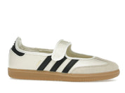 Sneaker adidas Samba Jane Cream Black Gum en cuir crème avec bandes noires, bride Mary Jane et semelle gomme rétro emblématique.Vue de profil