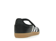 Sneaker adidas Samba Jane Black White Gum en cuir noir avec bandes blanches, bride Mary Jane et semelle gomme rétro emblématique.Vue arrière 