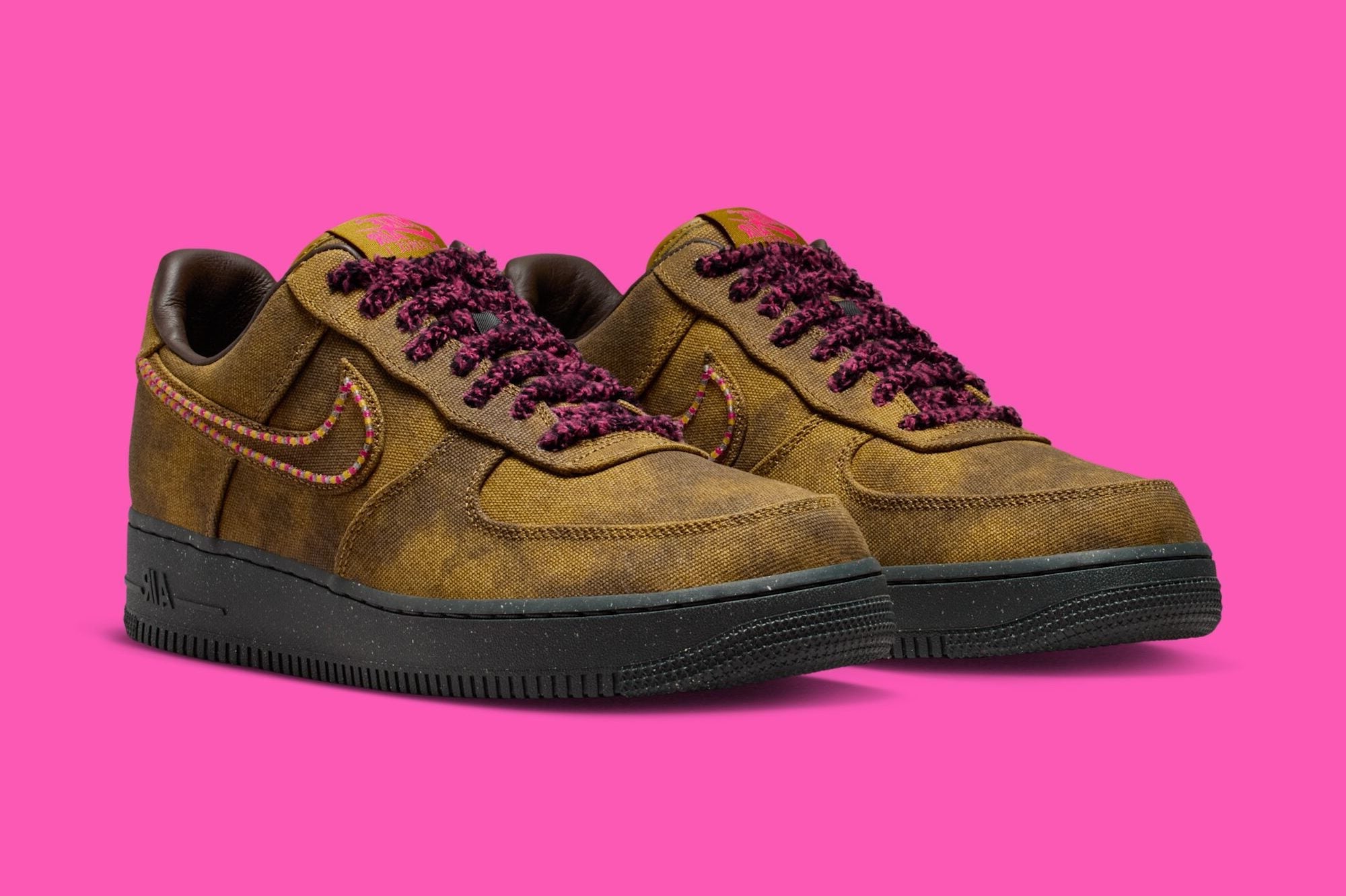 Sneakers Nike Air Force 1 Low 07 QS Desert Moss et rose en matière bouclée avec semelle Air et détails contrastés