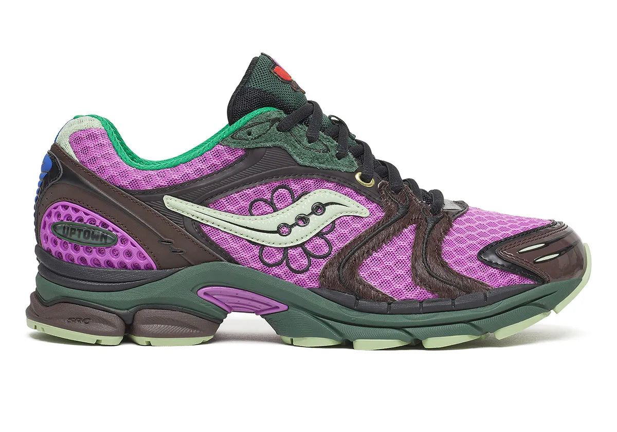 Saucony ProGrid Triumph 4 Jae Tips “Flowers Grow Uptown Perilla” violet brun vert multi-couleur avec amorti ProGrid.