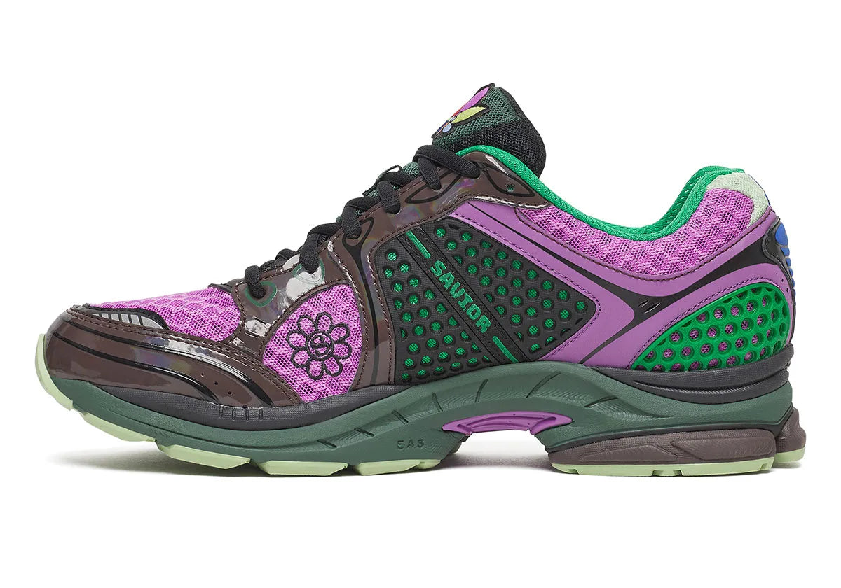 Saucony ProGrid Triumph 4 Jae Tips “Flowers Grow Uptown Perilla” violet brun vert multi-couleur avec amorti ProGrid.