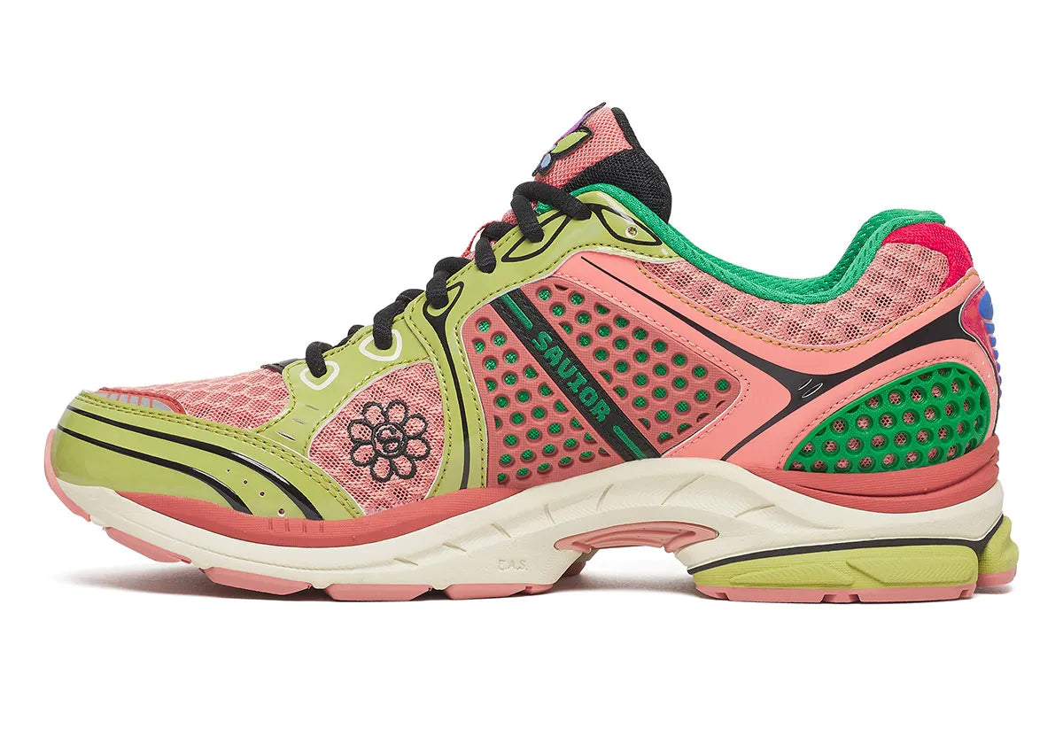 Saucony ProGrid Triumph 4 Jae Tips “Virginia Creeper” en mesh Peach/Leaf avec motifs floraux multicolores et amorti ProGrid.